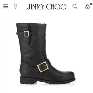 Jimmy Choo Black Leather Biker Boots & Fur Lining